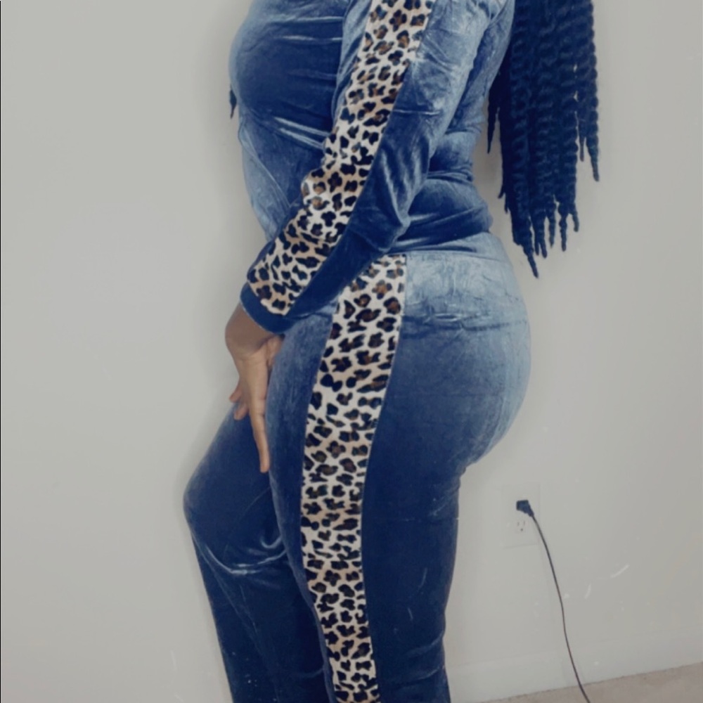 Grey & Leopard Two Piece outfit w/hood